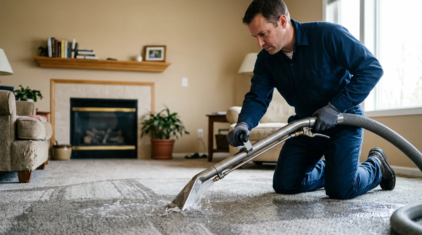 Water damage restoration technician working near Sullivan, IL